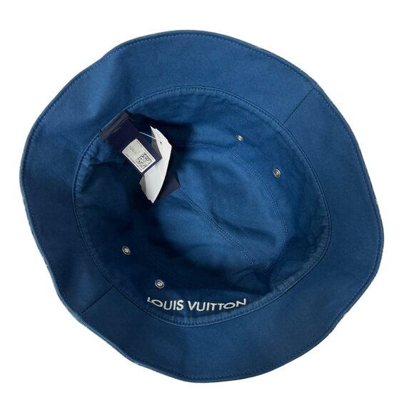 $705 Louis Vuitton 2020 Blue Monogram Reversible Essential Cotton Bucket Hat 62 - Picture 7 of 12